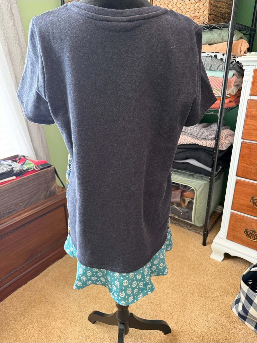 LOGO by Lori Goldstein Navy Short-Sleeve Top with Teal Floral Layered Hem - Picture 4 of 4